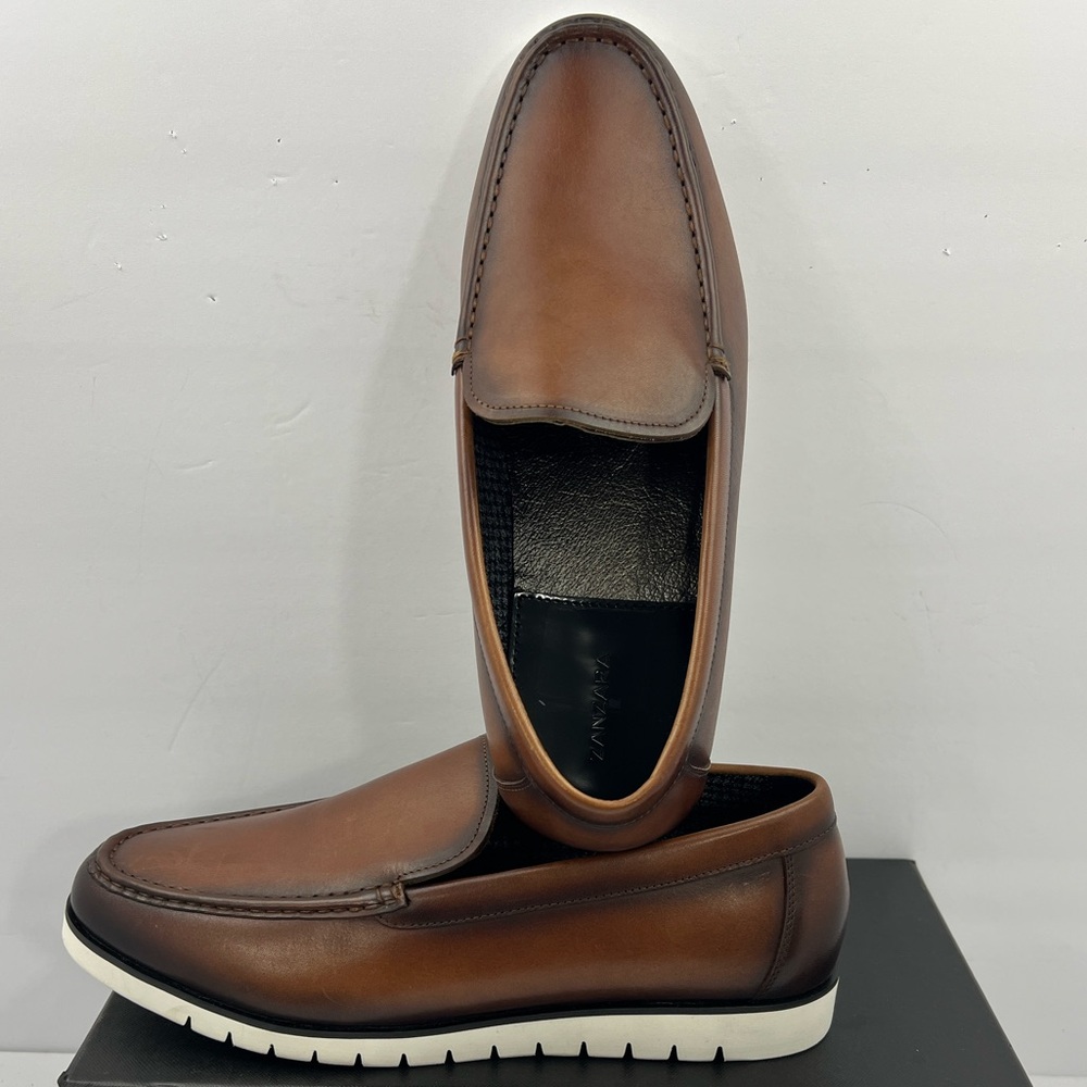 ZANZARA, MEN’S BROWN & WHITE MENS “NOAM” LOAFERS, SIZE 10.5
